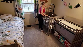 Pregnant step Mom gets stuck in crib and has to approve help her get out
